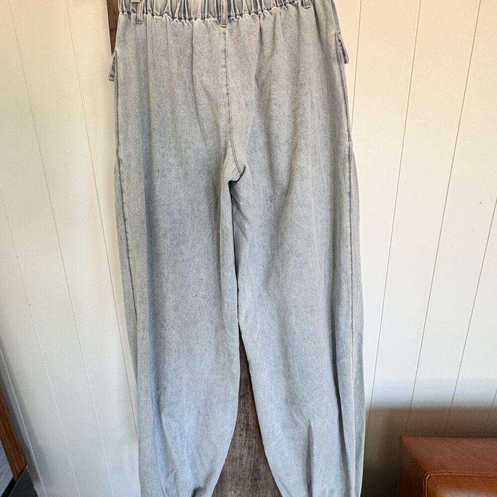 BiBi jogger Mineral Washed jeans wide leg cinch tie bottom SZ Small - Picture 2 of 9